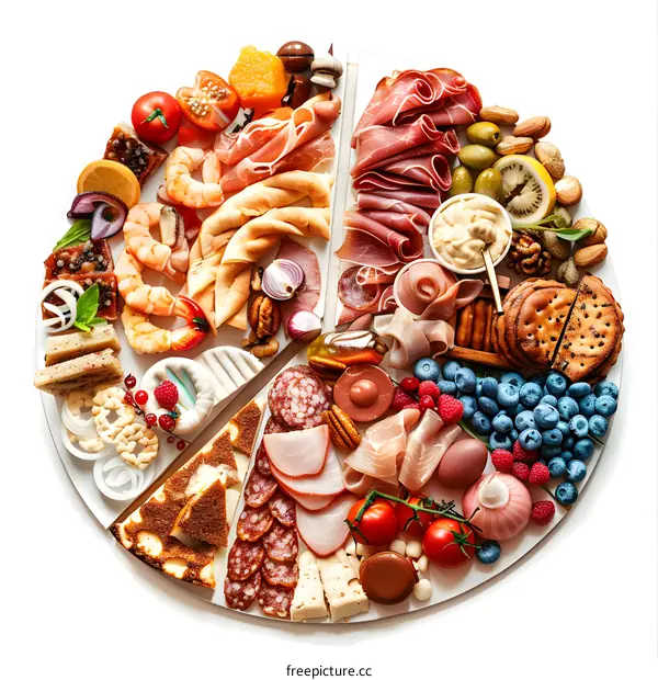 Appetizer Platter with Various Meats, Cheeses, Fruits, and Crackers