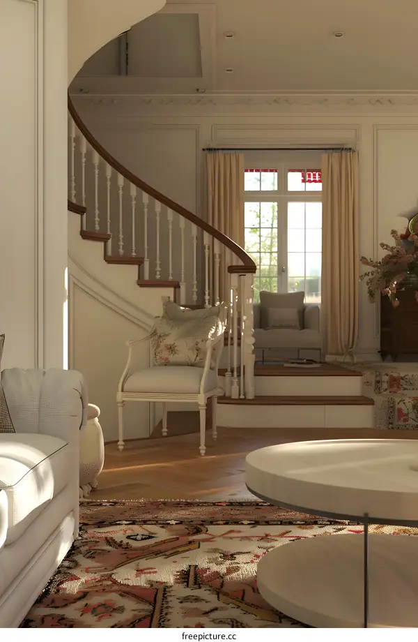 Curved Staircase in a Luxury Living Room