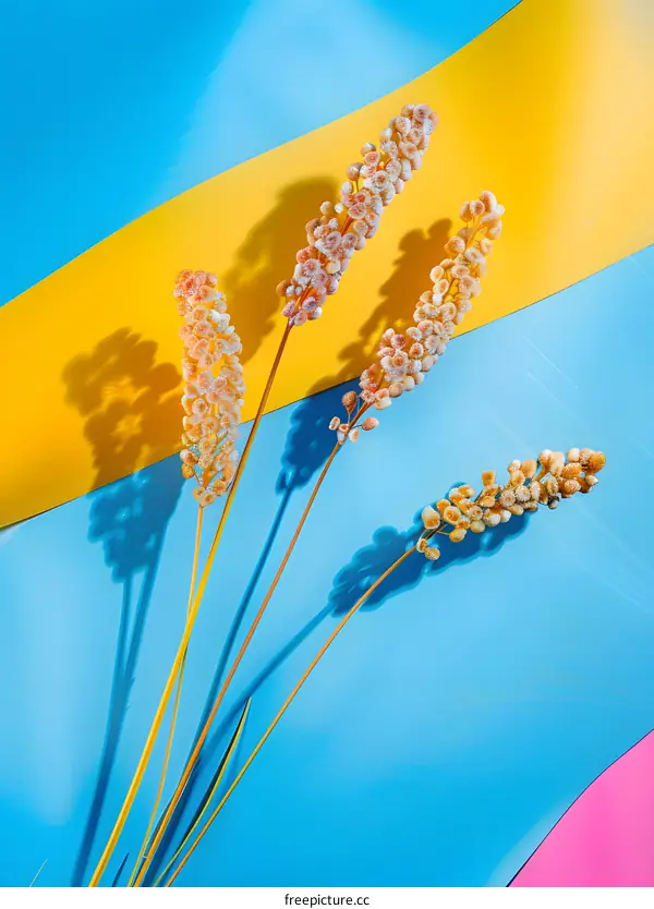 Dried Flowers on Blue Yellow and Pink Background