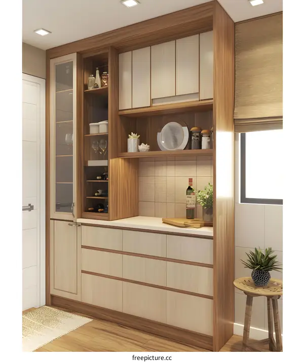 Modern Kitchen Cabinet Design with Wooden Finish