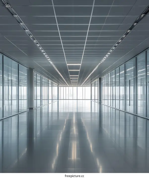 Empty Modern Office Space with Glass Walls and City View