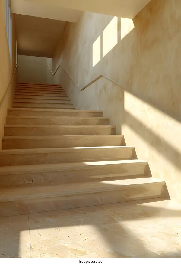 Beige Stone Staircase with Natural Light