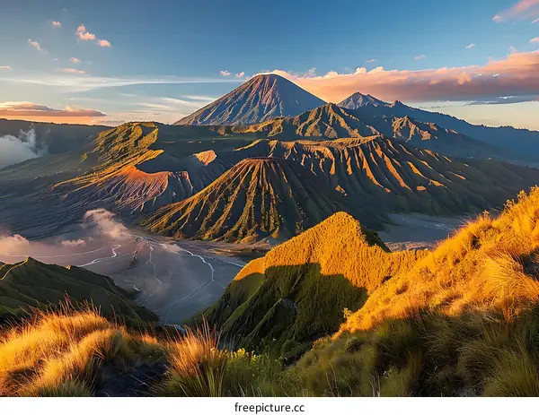 Sunrise Over Volcanic Mountains In Indonesia