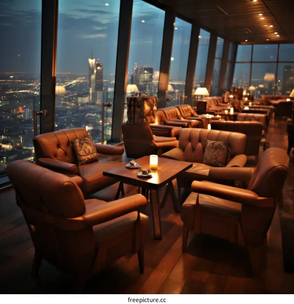 Elegant lounge with a view of the night city