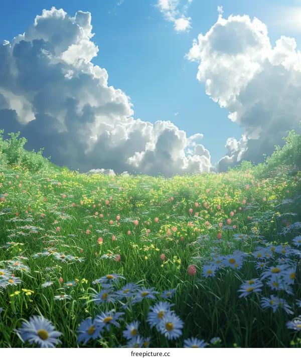 Vibrant Wildflowers Blooming on a Hillside
