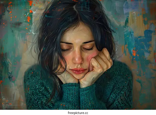 portrait of a young woman with green sweater