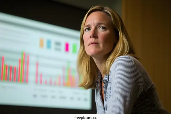 Businesswoman Looking at Charts on a Screen