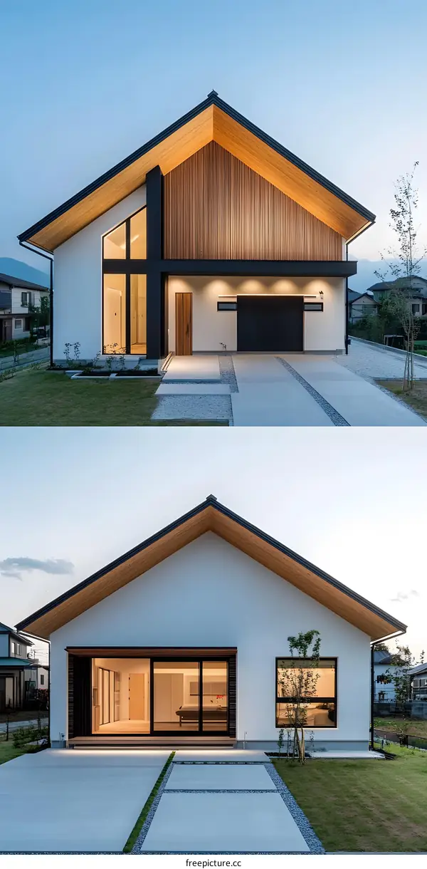 Modern Japanese Home with Wooden Accents and Large Windows
