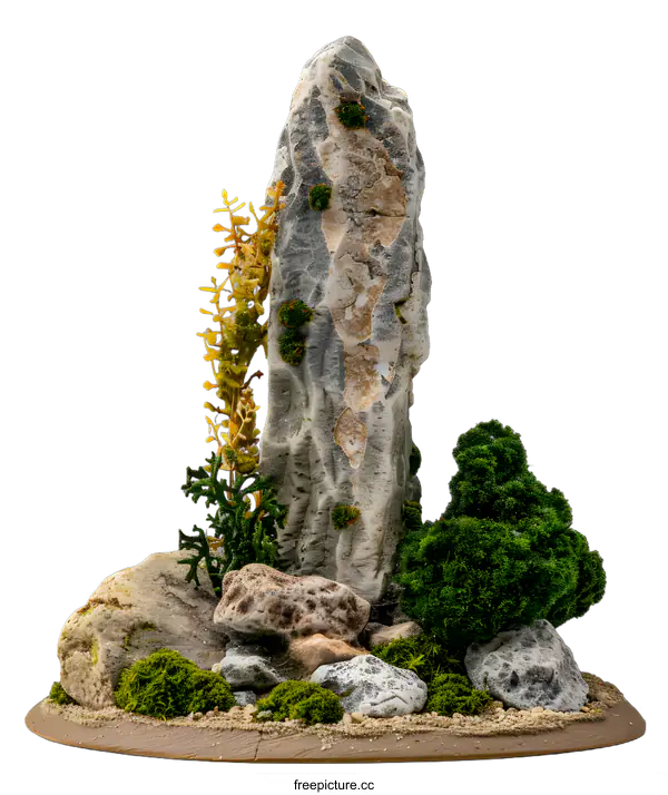 [Transparent Background PNG]Tall Rock Formation with Miniature Plants