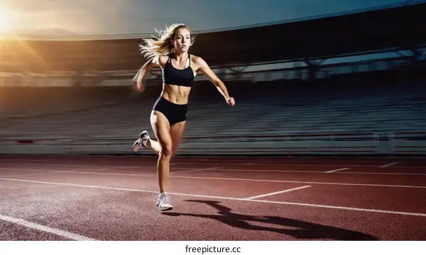 Female Athlete Running on Track