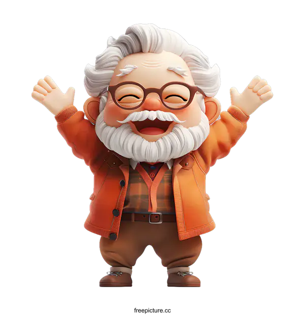 [Transparent Background PNG]Happy Cartoon Elderly Man with a Big Smile