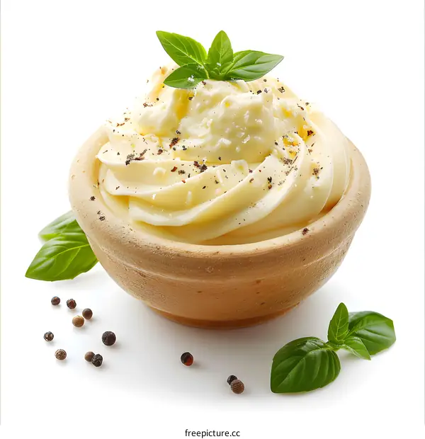 Bowl of Butter with Basil and Peppercorns