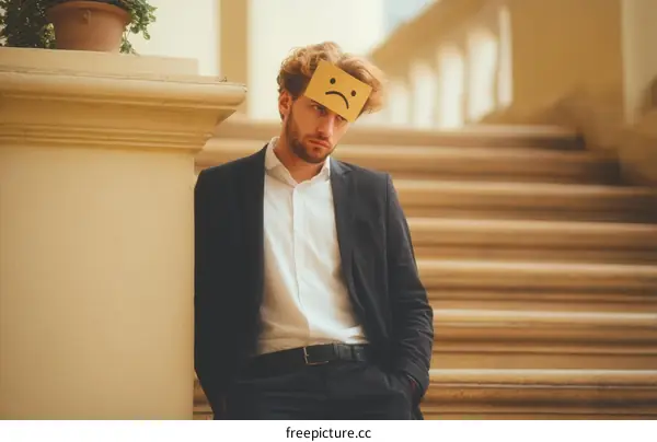 Businessman with Sad Face on Forehead