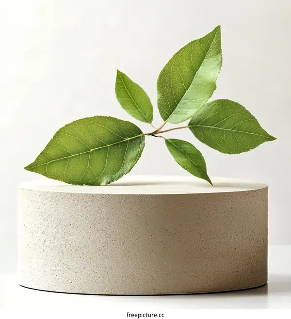 Fresh Green Leaves on a Light Beige Display