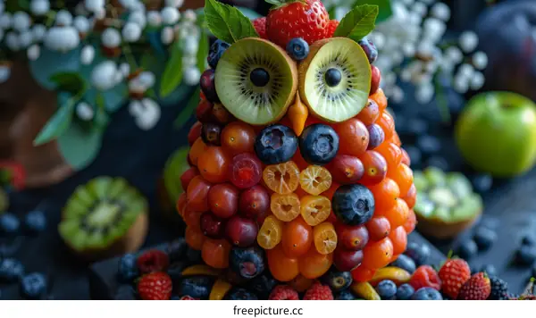 A Fruit Owl Made of Berries and Other Fruits