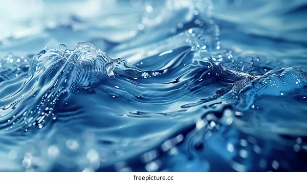 Deep Blue Ocean Water Surface with Splashes and Bubbles