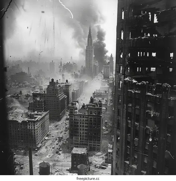 Ruins of downtown Manhattan after the Great New York City Fire of 1945