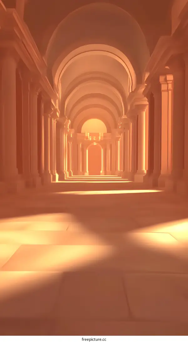 Golden Hallway Illustration With Arches And Pillars