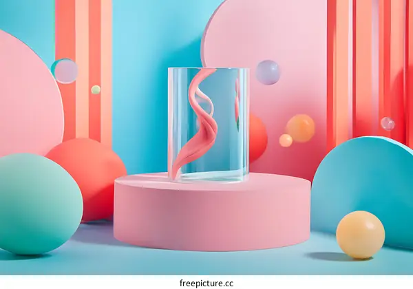 Abstract Colorful Background with Geometric Shapes and Glass Cylinder