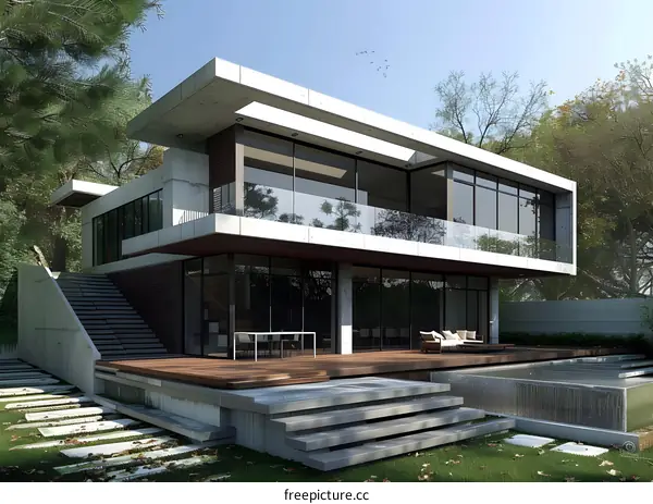 Modern Concrete House with Pool and Deck