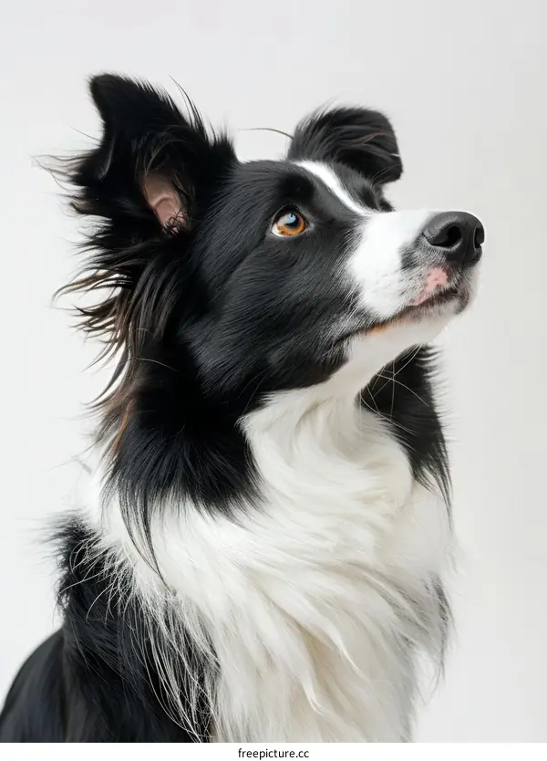A Border Collie looking up