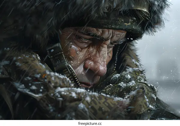 portrait of a man in a fur hat and winter clothes