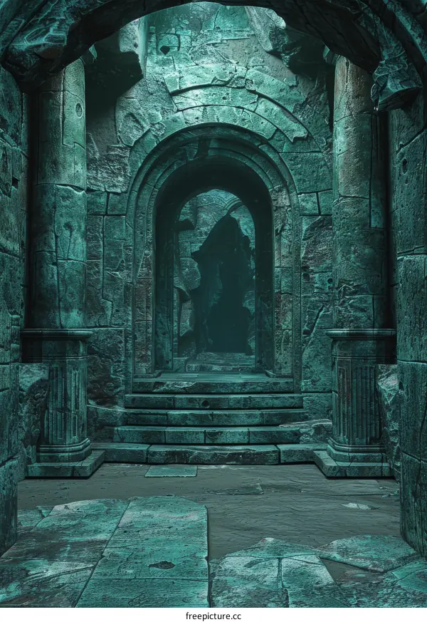 Mystical Deep Green Ancient Temple Ruins