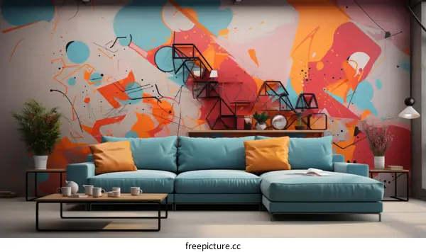 Modern Living Room Interior with Abstract Wall Art