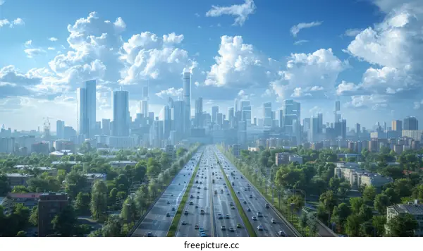 Futuristic City Skyline with Highway