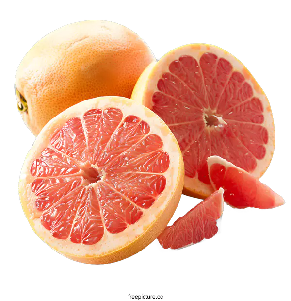 [Transparent Background PNG]Fresh Sliced Grapefruit on White Background