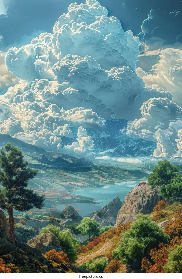 Dramatic Landscape with Large Cumulus Clouds