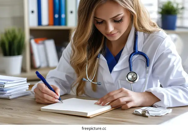 Female Doctor Writing Notes in Clinic