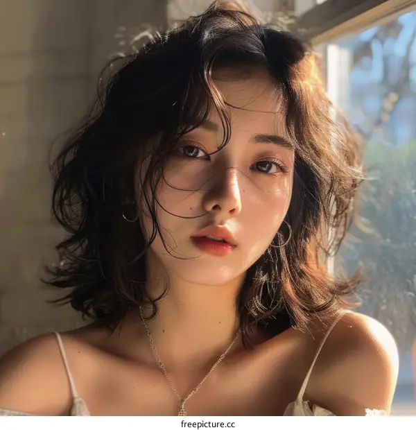 A photo of a young woman with short brown hair and light makeup.