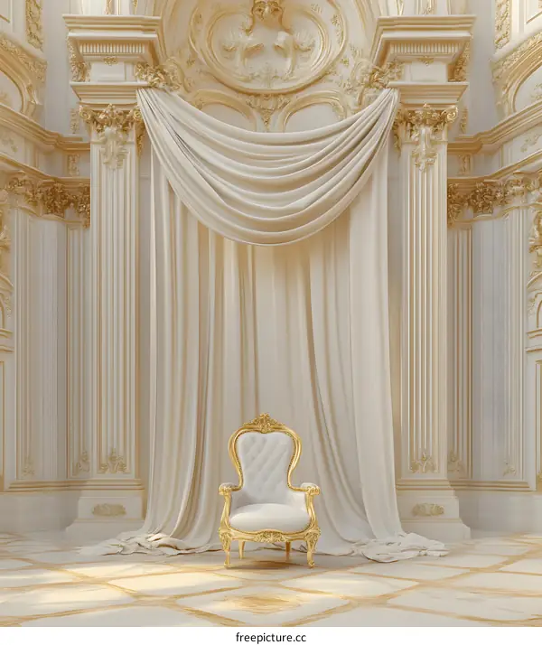 Luxury White Chair And Gold Trimmed Room Interior