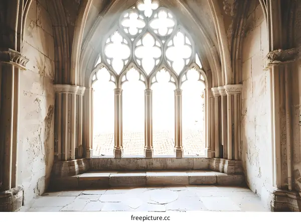 Stone Arch Window With Light Shining Through