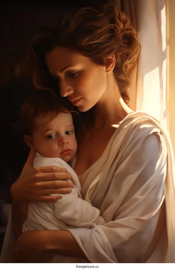 Mother and child portrait painting
