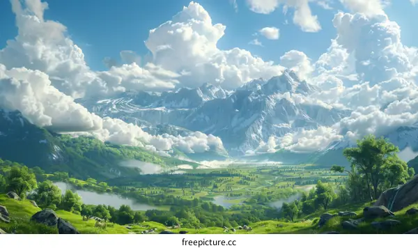 Green Valley with Mountain Range