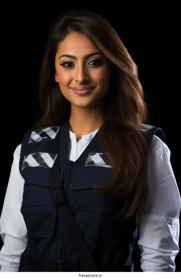 Portrait of a young Indian woman in a blue vest