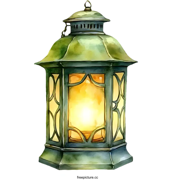 [Transparent Background PNG]Watercolor Illustration of a Vintage Lantern