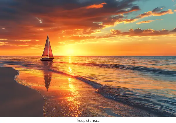 Sunset Sailboat on a Golden Beach