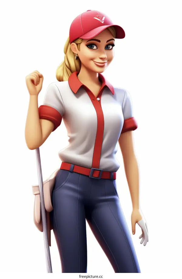 Confident female golfer with clubs