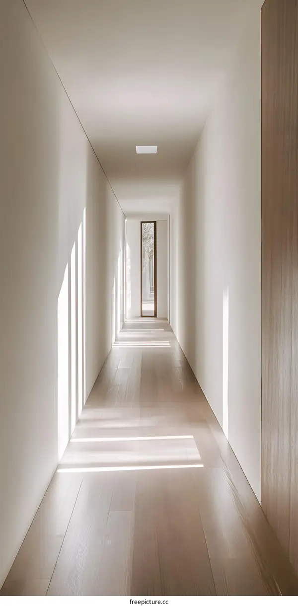 Minimalist White Hallway With Sunlight Streaming In