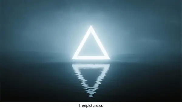 A Glowing White Triangle Reflecting on Calm Water Surface