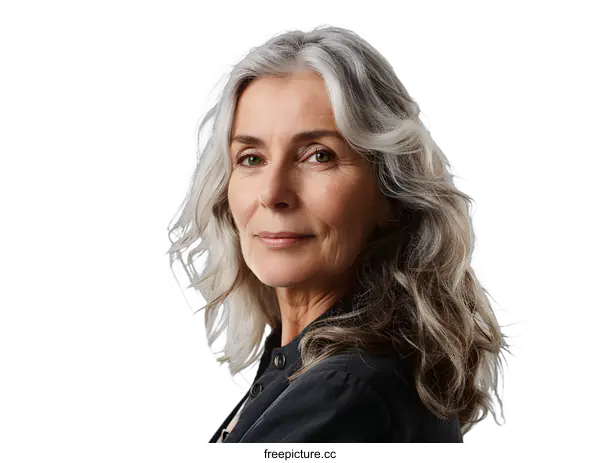 [Transparent Background PNG]Portrait of a Senior Woman with Gray Hair