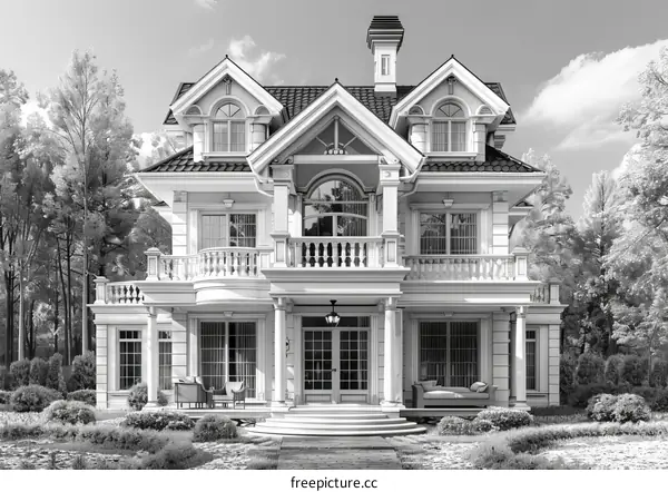 A large luxurious house with a beautiful yard