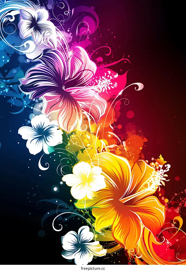 Colorful Floral Background Design with Hibiscus Flowers