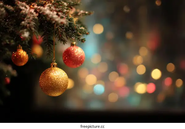 Christmas Tree Decorations with Bokeh Lights