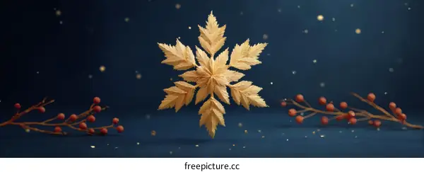 Golden Snowflake Ornament on Dark Background