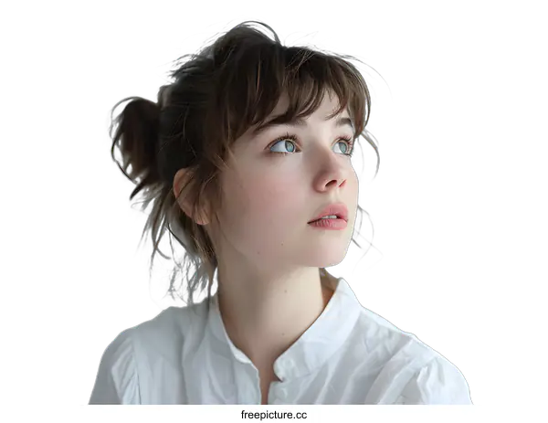 [Transparent Background PNG]portrait of a young woman with freckles and green eyes