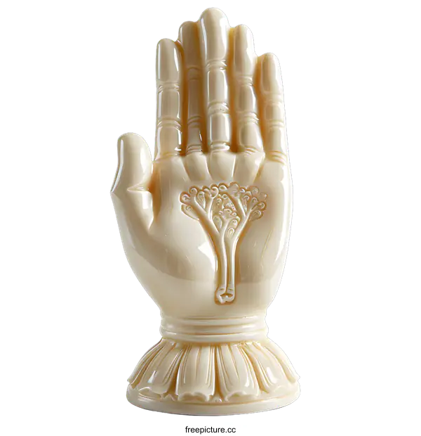 [Transparent Background PNG]Ivory sculpture of a hand with a tree symbol